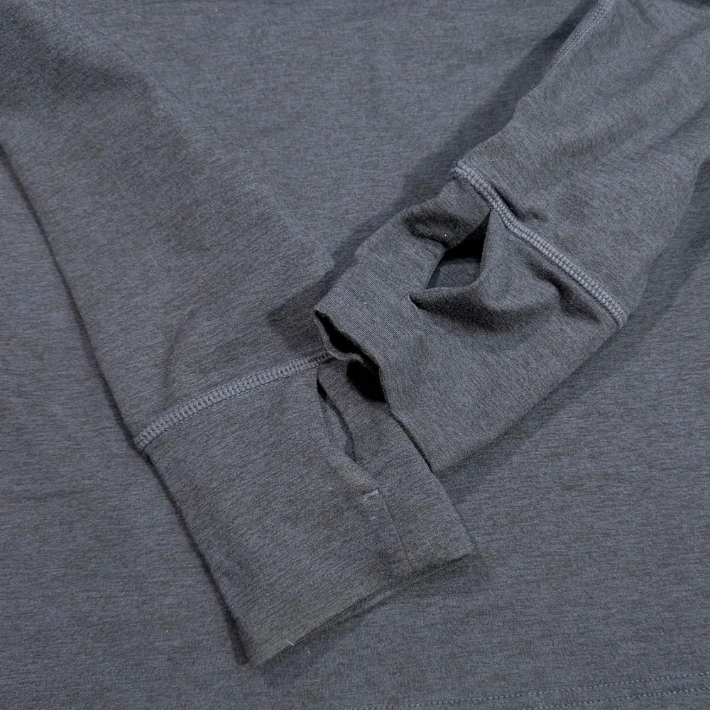 Prana Mens Quarter Zip Pullover Heather Gray Thumbhole Back Pocket‎ Size M 17x24